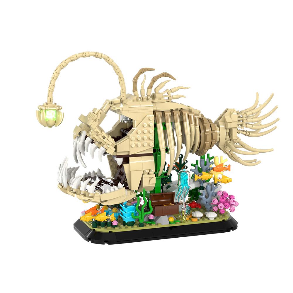 MOC Fossil Monkfish Building Blocks Model Light Emitting Fossil Lantern Fish Bricks Assemble Educational Toys Kids Birthday Gift