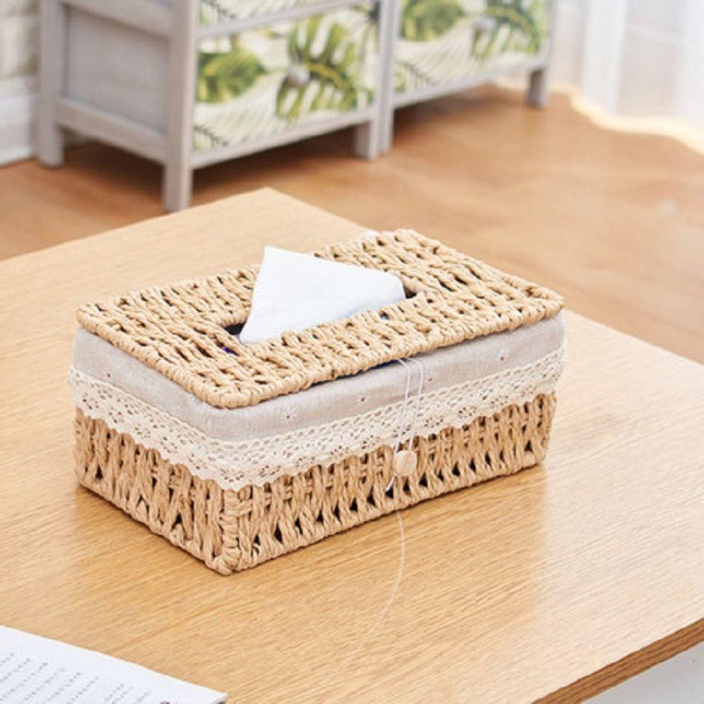 Household Napkin Case Hand Woven Tissue Box Cover Rustic Napkin Paper Organizer  Bathroom