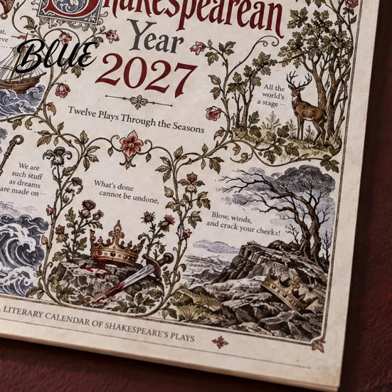 Classical Literature Aesthetic Organizer 2027 Wall Calendar Vintage Illustrated Hanging Calendar with 12 Plays Through Romance Collectible