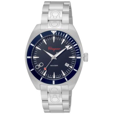 Hodinky EXPERIENCE Modrý ciferník Nerezová ocel Safírové sklo Quartz s vyměnitelným řemínkem 40MM Švýcarské hodinky SFMG00221 Stříbrná [Ferragamo] Pánské [Položka]