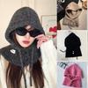 Hat and Scarf Integrated Women  Balaclava Plush Windproof Cap Knitted Beanies  Outdoor