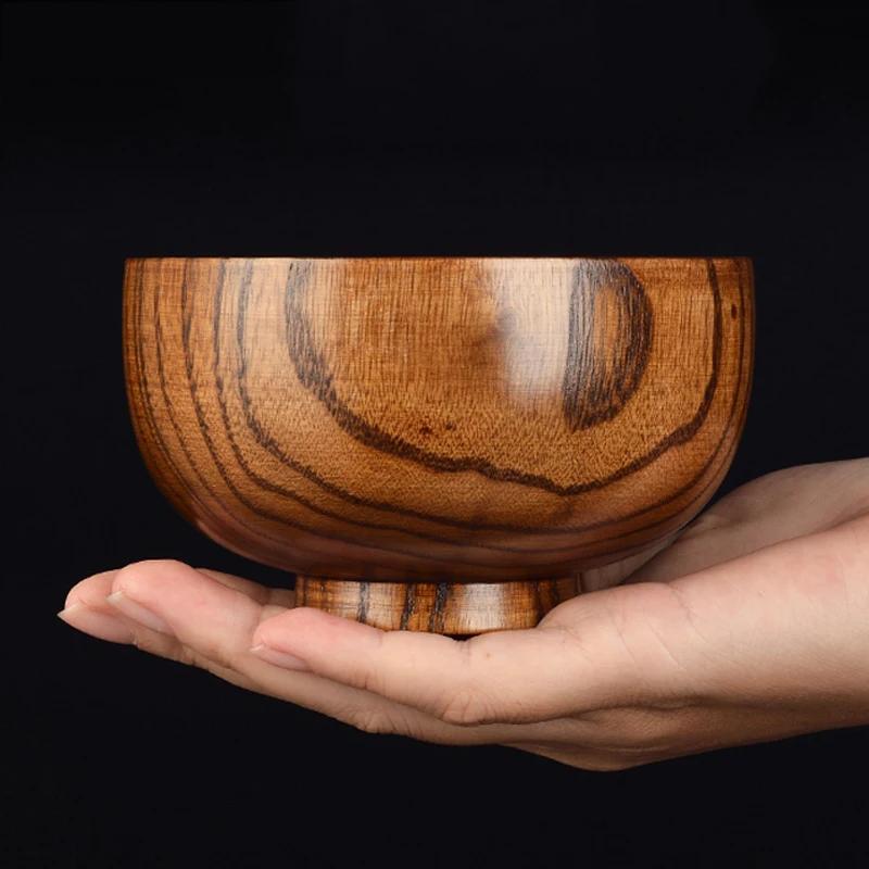 4Pcs Wooden Bowls Japanese Rice Soup Bowl Natural Wood Bowl Set Home Restaurant Dining Serving Bowls for Food Ramen Tableware