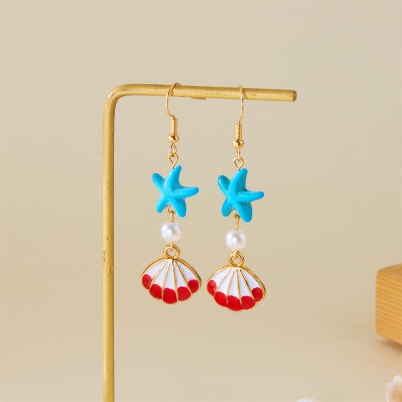 Trendy Oceanics Inspire Earrings Seashells Designs Drop Ear Hook Accessory for Sensitive Skin Casual To Party Wear