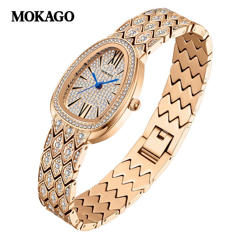 MOKAGO Women s Quartz Rhinestone Snake Wristwatch with Roman Numerals - Waterproof Bestseller.