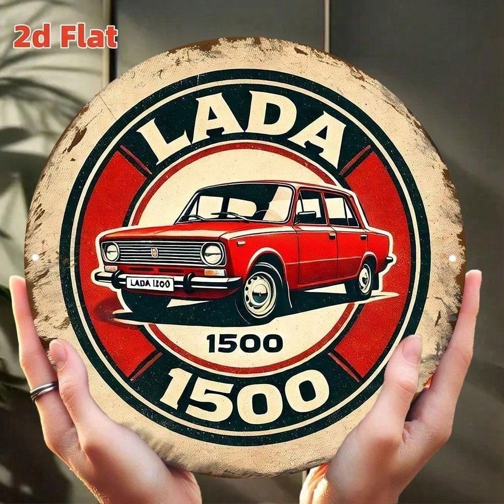 Vintage Lada 1500 Metal Tin Sign 8x8 Soviet USSR Retro Wall Art Decor for Garage