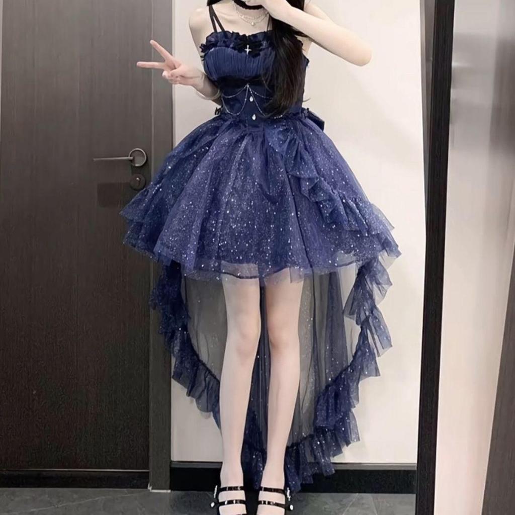 Korean Style Romantic Waist-Cinched Sparkle Dress - Short Skirt Trend