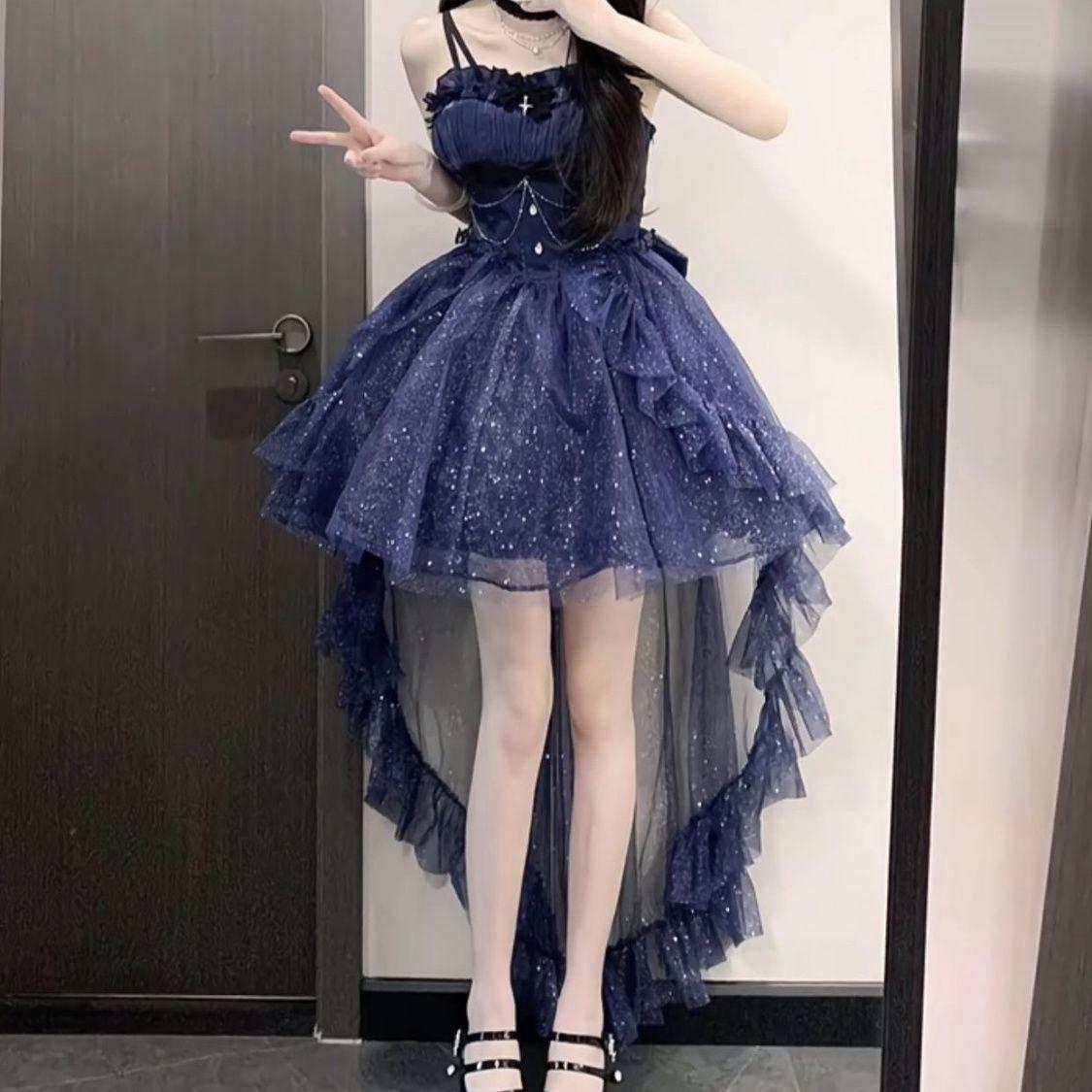 

Korean Style Romantic Waist-Cinched Sparkle Dress - Short Skirt Trend Extra Small