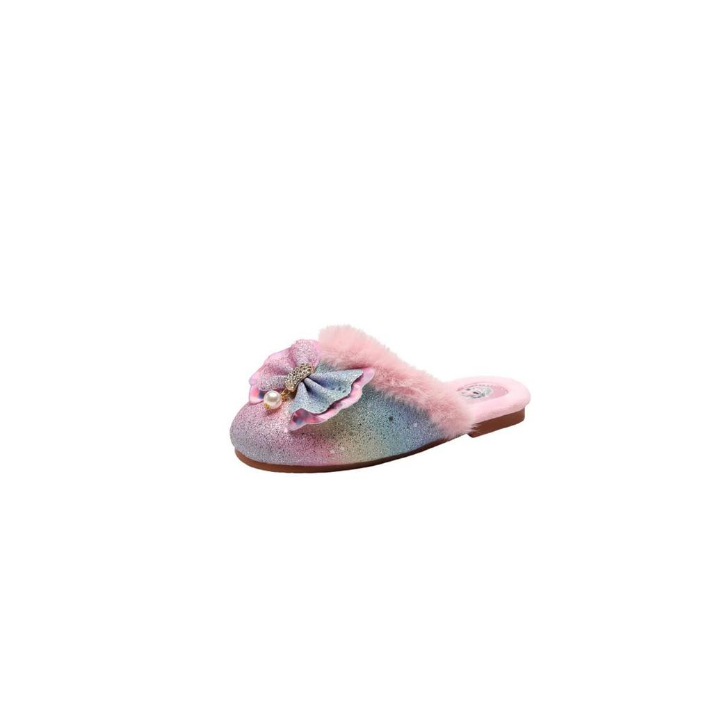 Rainbow Shoes Winter-Style Toddler Princess Slippers - Girls' Cotton Wool Non-Slip Warm Home Booties