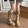 Retro Maillard suede boots women's new autumn western cowboy boots thick-soled heightened and thin boots