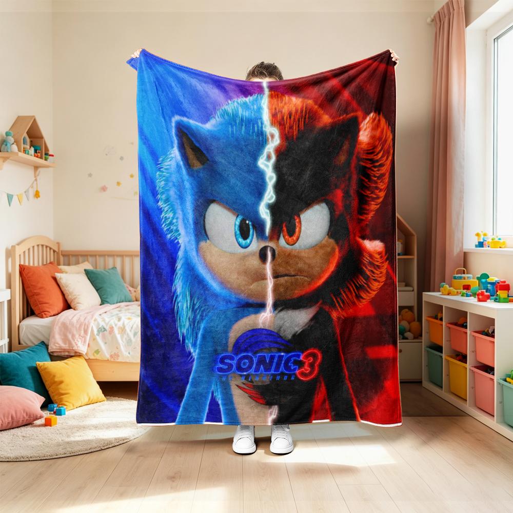Blanket for Living Room Car Camping Dormitory Cute Cartoon Sonic Soft and Warm Throw Blanket Cartoon Flannel Blanket comfortable