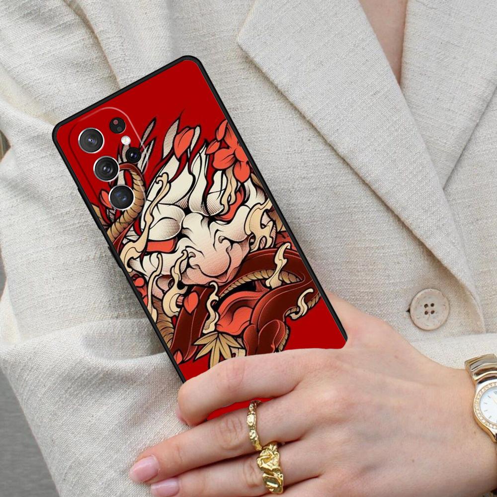 Japanese Oni Hannya Demon Mask SOFT Cell Phone Case for Samsung Galaxy S26 Ultra S25 S24 S23 S22 S21 S20 Note10 Cover