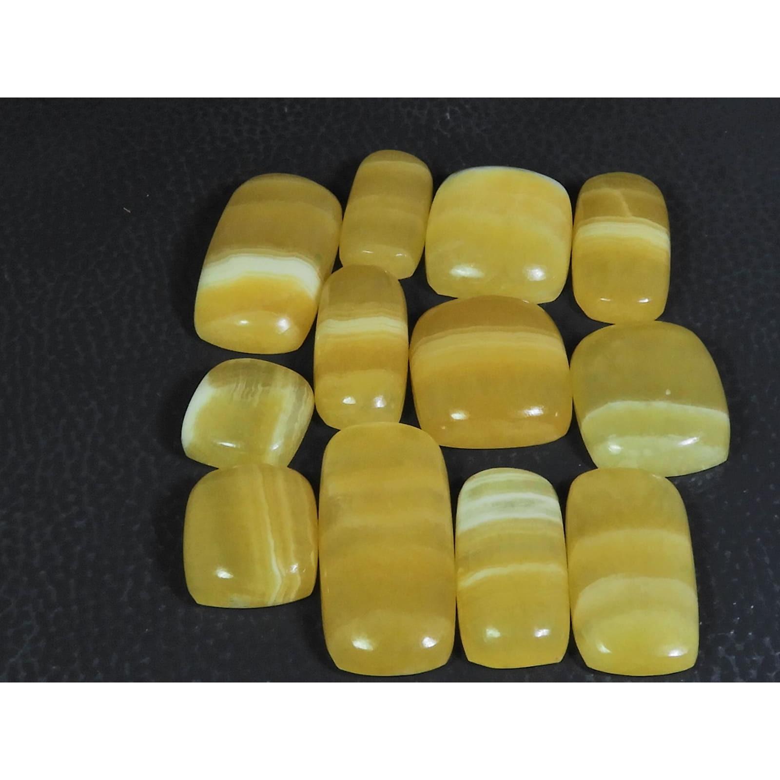 

280 карат. Натуральный желтый кружевной агат восьмиугольный кабошон рассыпной драгоценный камень 12 шт. в лоте C-237