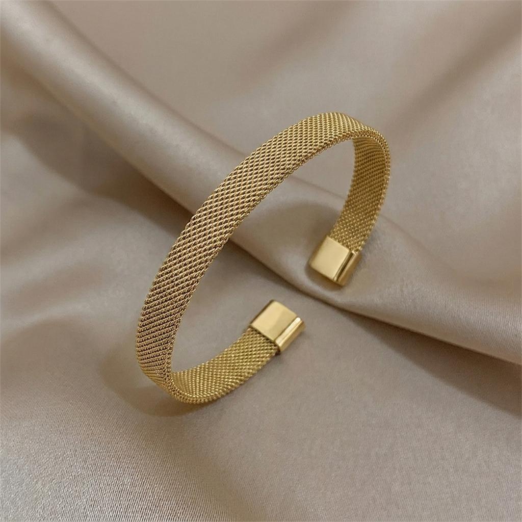 Stainless Steel Gold Color Twisted Bangles for Men Adjustable Wide-face Mesh Braided Cuff Bangles Classic Vintage Jewelry Gifts