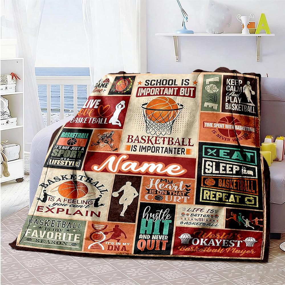 Basketball5588 Customize Text Blanket Gift Personalized Blanket Soft & Cozy Versatile for Sofa Picnics Couch Living Room Four Seasons Universal