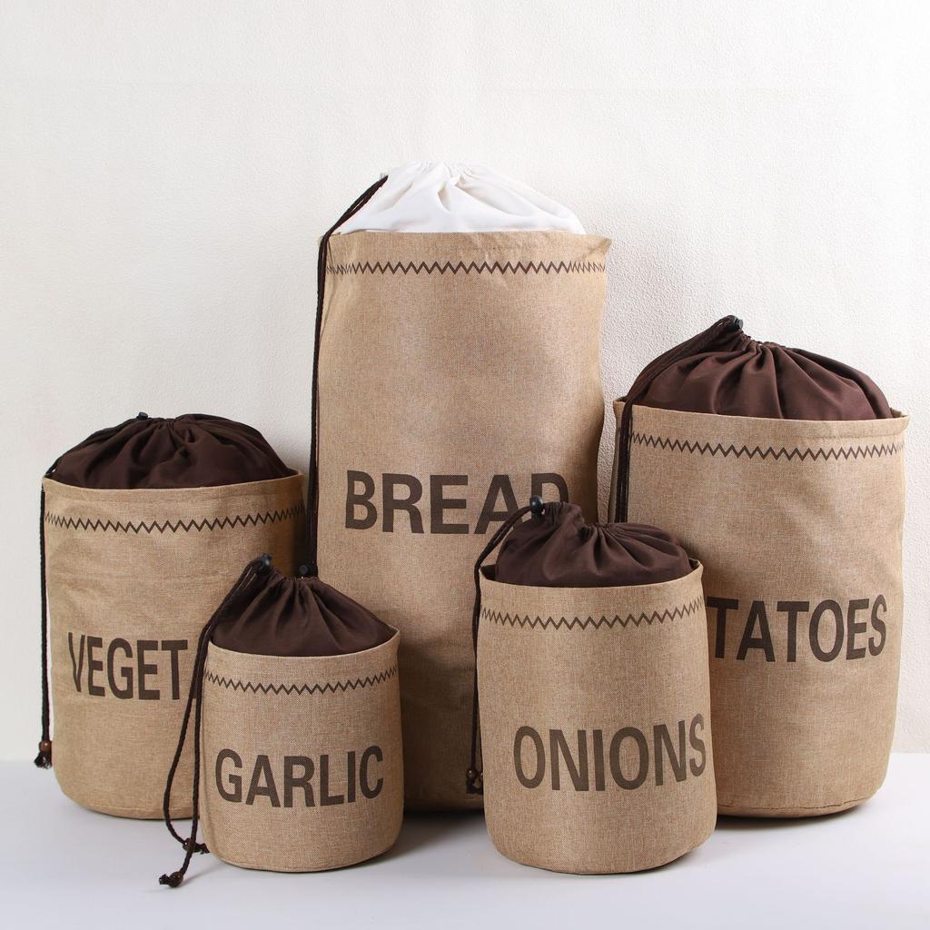 Kitchen Hessian Storage Bag for Garlic,Onions,Potato,Vegetable,Bread,Drawstring Sack,Fabric Burlap Bags Jute Potatoes Organizer