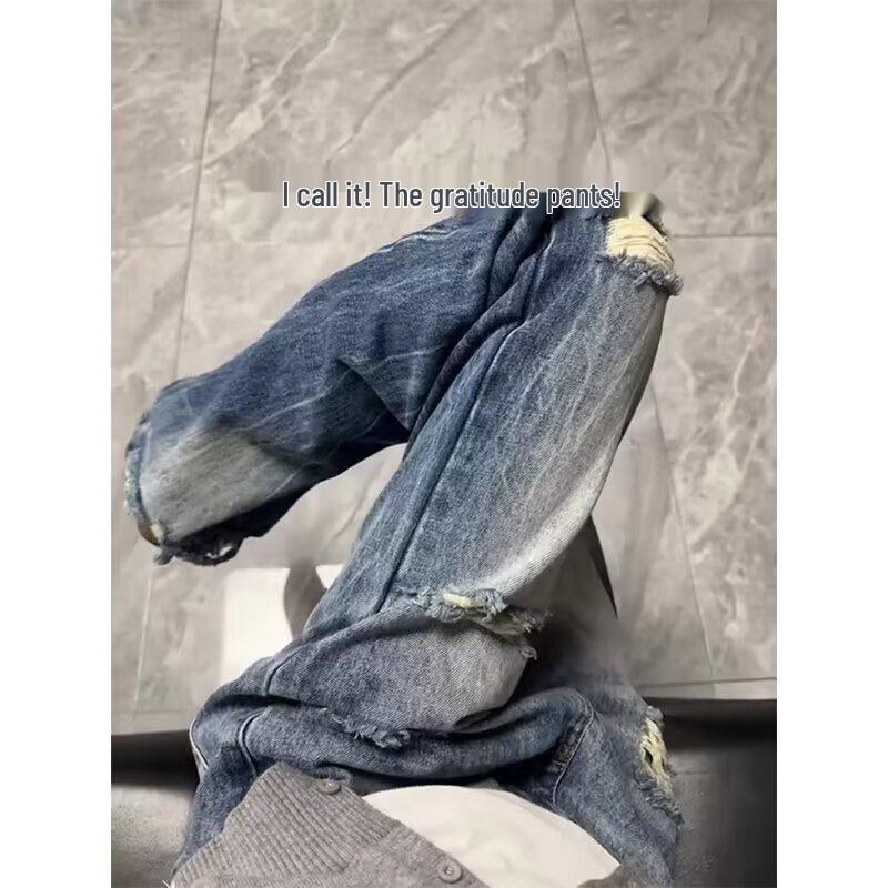 

Женские джинсы с высокой талией в стиле ретро с рваностями - Потертые, стройнящие, прямого кроя, длинные брюки микроклеш S: Height 155-165CM (75-90 jin)