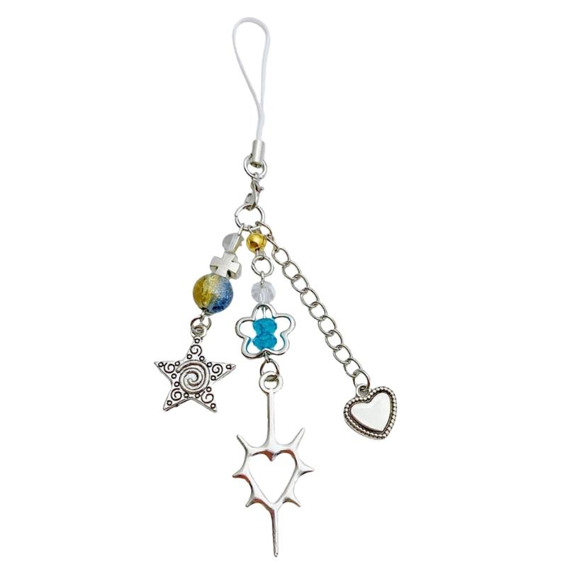 

Ремешок для телефона в виде сердца с распятием и цветком, брелок ручной работы из бисера, модный брелок для ключей, аксессуар для сумочки для любителей моды