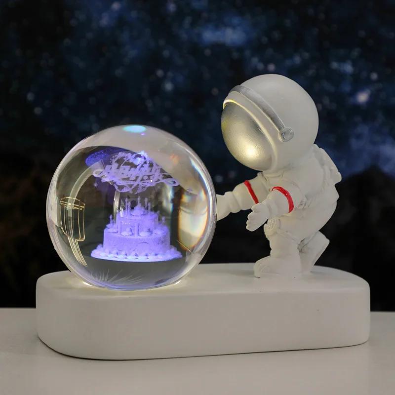 Astronaut Creativ 3D Minge de Cristal Led Lumină de noapte pentru Dormitor Copii Planetă Spațiu Lampă Sistem Solar USB Cadou de Crăciun pentru copii
