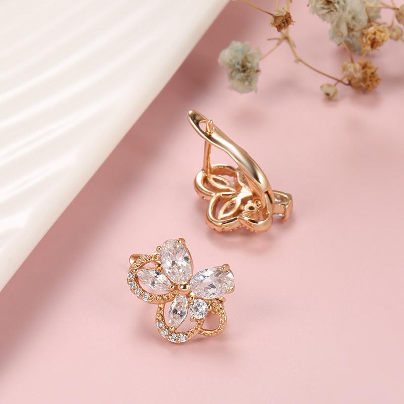 Luxury Rose Gold Color Earrings For Women Natural Zircon Butterfly Flower Earrings Bridal Wedding Daily Fine Jewelry