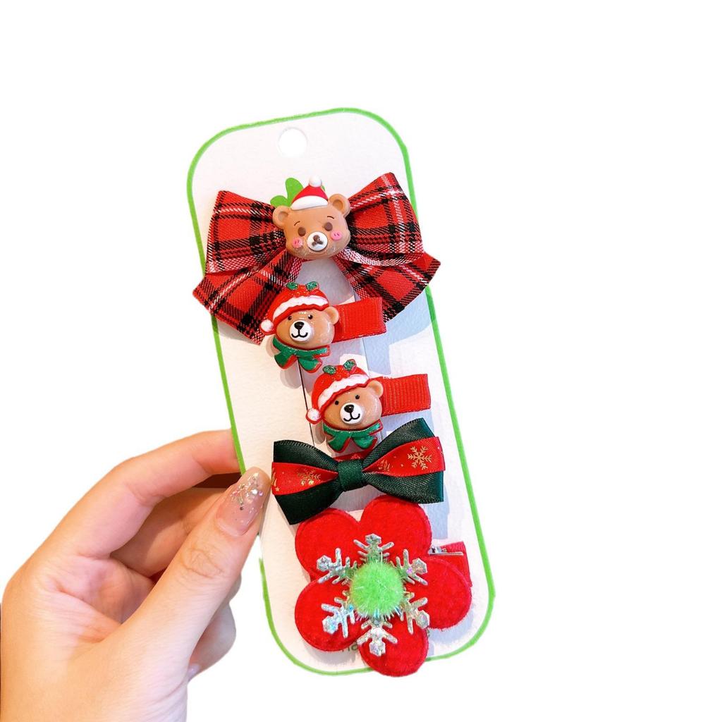 2024 Kids' Christmas Hair Clip Set: Santa, Tree, Reindeer - 5 Piece Holiday Collection