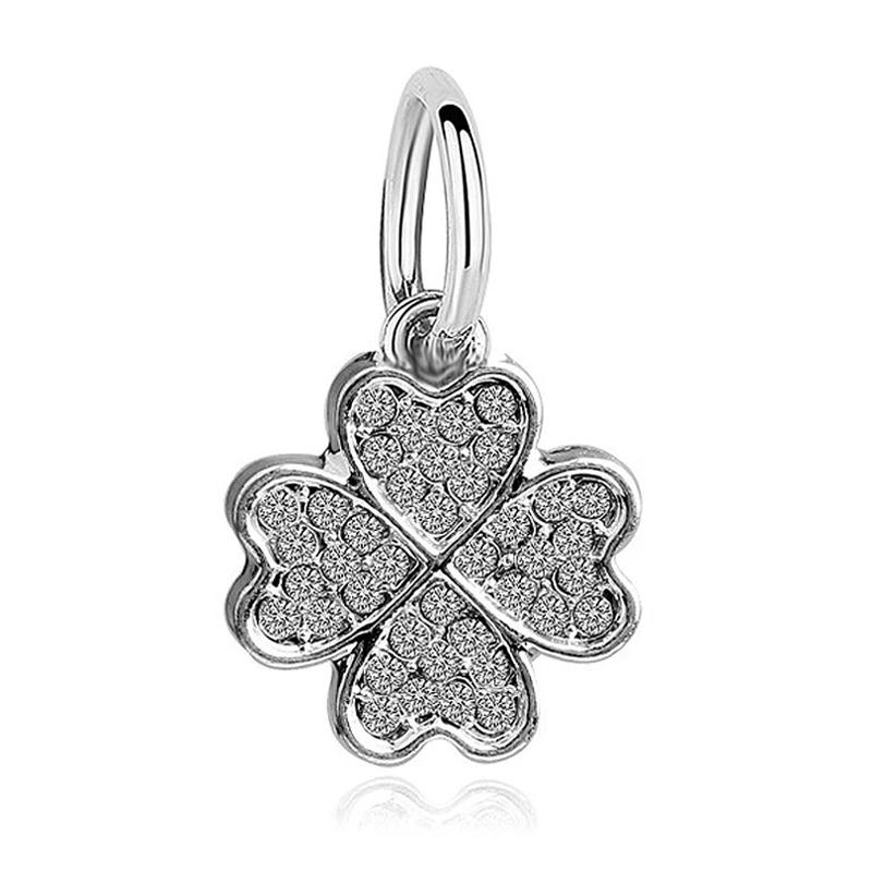 1PC Silver Plated Lucky Clover Dangle DIY Pendant European Bead Charms Fit Charm Bracelets & Bangles