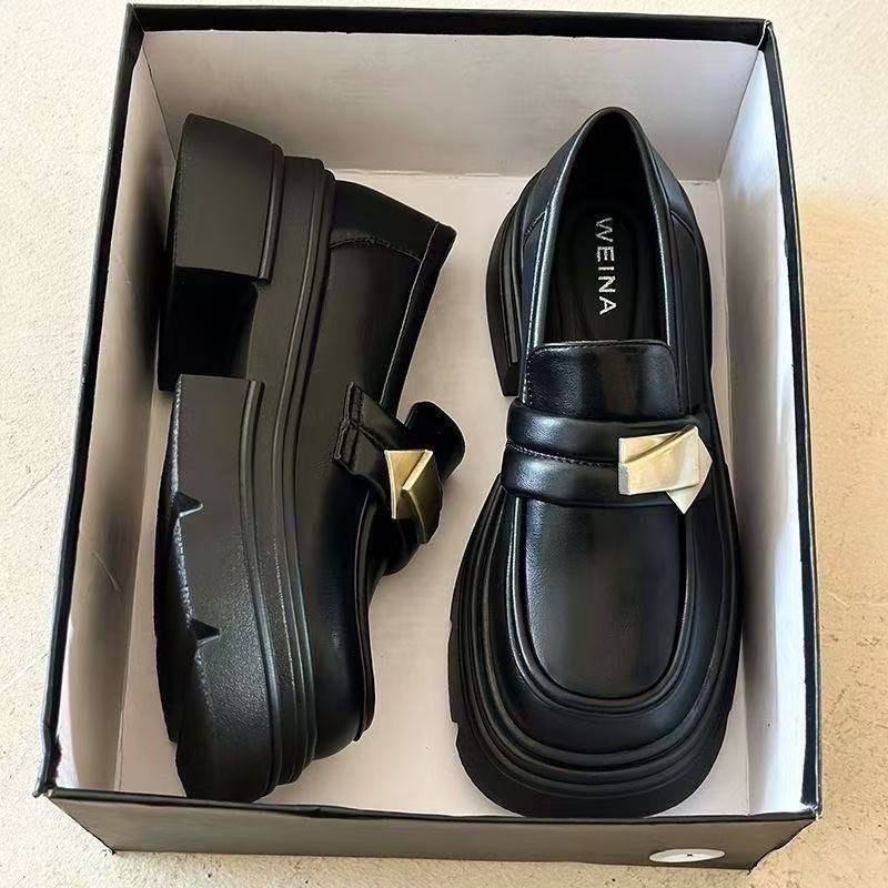 Vintage Mary Black Lightweight Platform British Style Small Leather Shoes New Spring