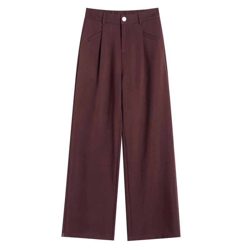 2024 Autumn Wide-Leg Angora Red High-Waist Casual Pants for Women