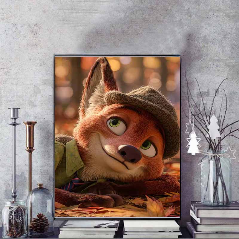 Disney 5D DIY Diamond Painting Nick Wilde WearingA Retro Top Hat Illustration Cartoon Full Diamond Mosaic Art Wall Decoration Set