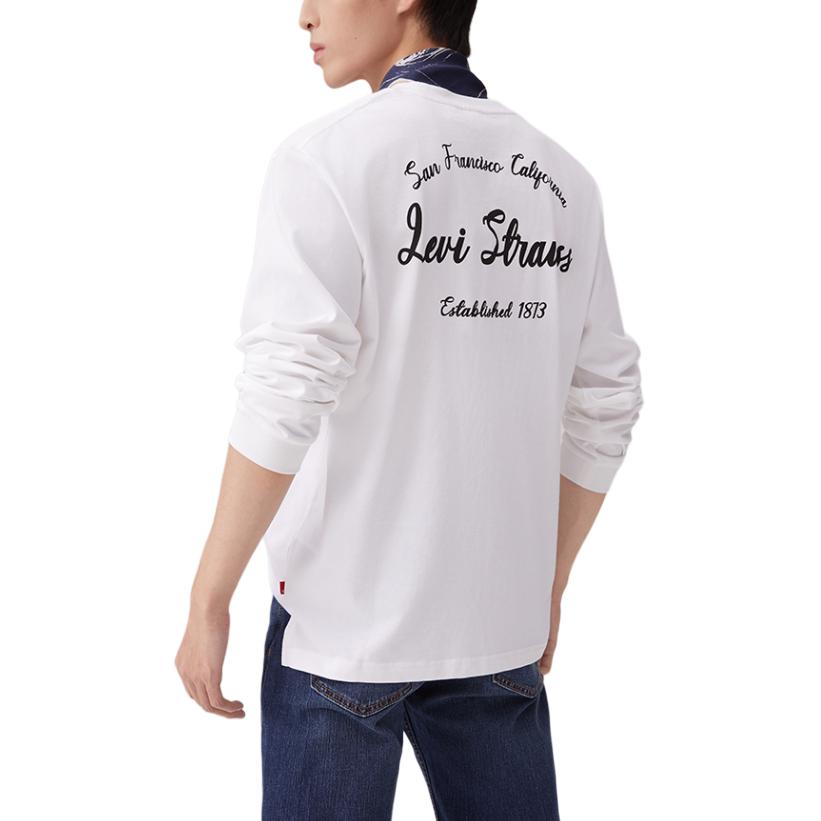 Levis Logo Print Simple Fashion Ribbed Crew Neck Long Sleeve Sweatshirt Men Sweatshirt White 002HD-0000