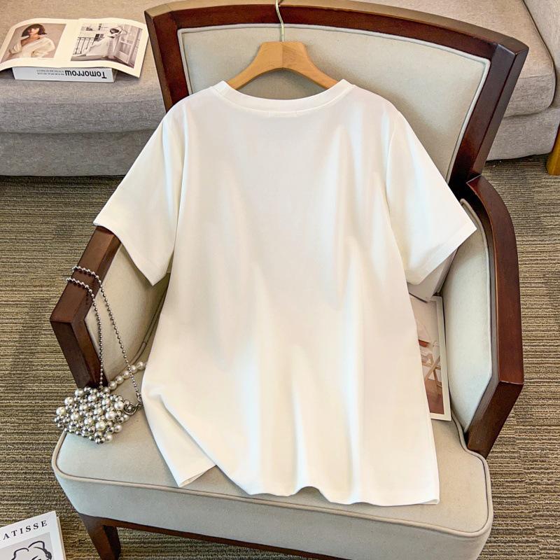 Women's Plus Size Slimming Mid-Length Loose Short Sleeve T-Shirt (200/300/350 Jin)