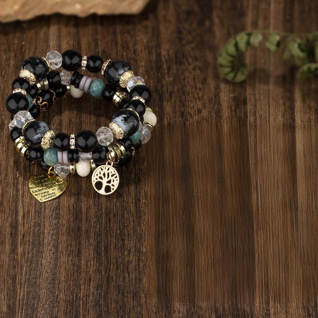 Bohemian Multi-Layer Beaded Bracelets with Tree of Life & Heart Pendants