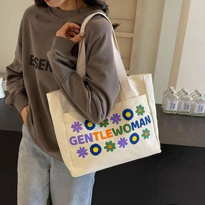 Pendler-Canvas-Tasche, Damen neue modische lässige Achseltasche, große Kapazität trendige koreanische Version Blumen-Tragetasche