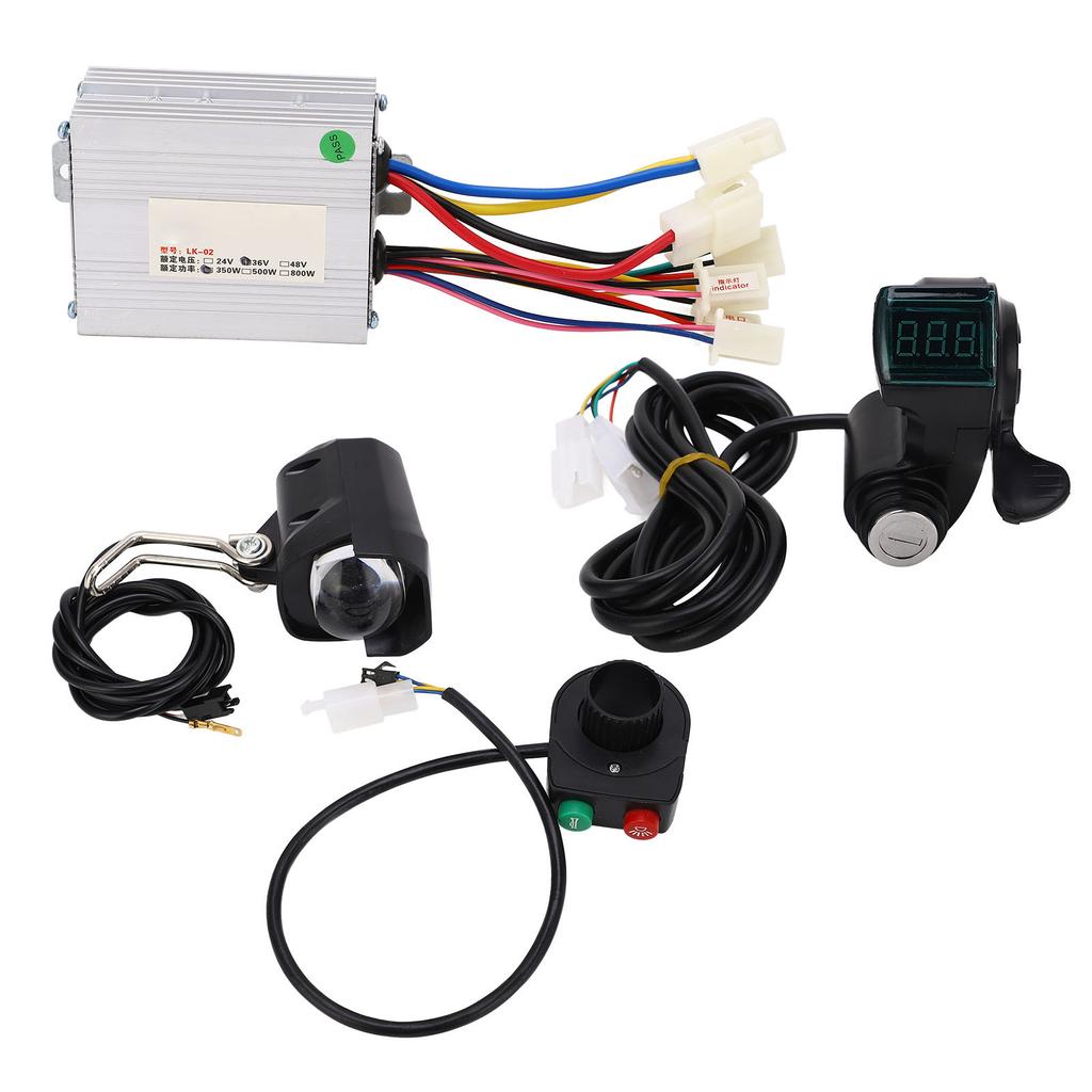 Bike Controller Thumb Throttle Set Brushed Controller Kit with Headlight Switch for Electric Tricycle Scooter 36V 350W