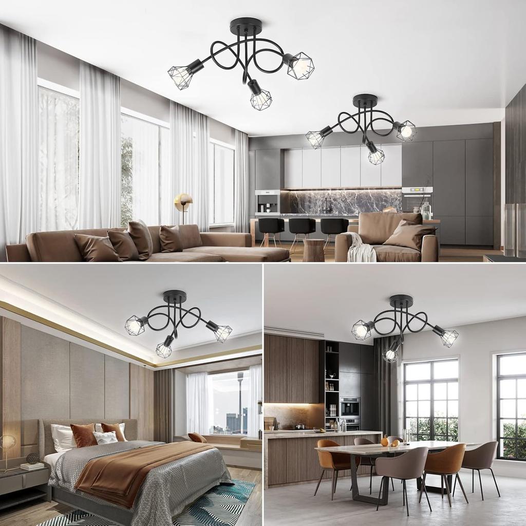 Ceiling Light 3Heads Black Color Modern Lights for Home for Bedroom Living Room Decorative Lighting LED Chandelier Lamp