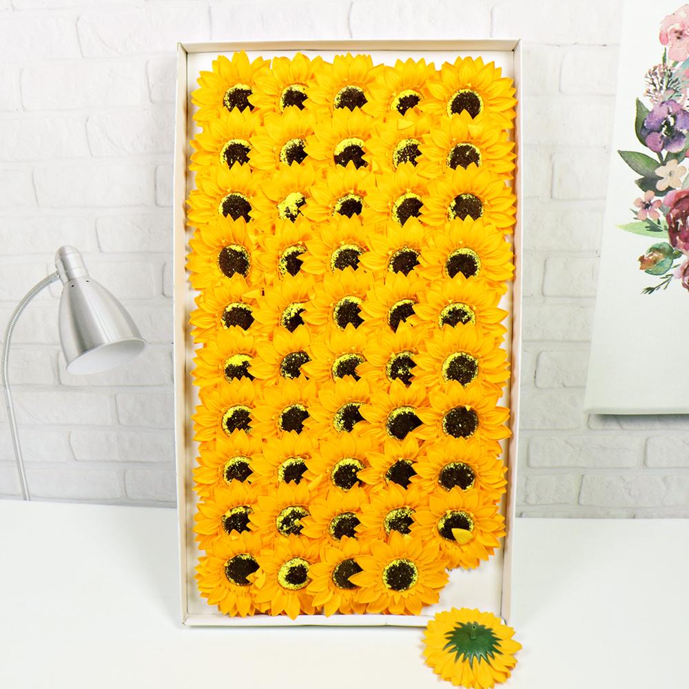 

50Pcs Sunflower Soap Flower Head, 4 Layers Artificial Flower Heads Eternal DIY Flowers Bouquet Valentine Mother s Day Gift жёлтый