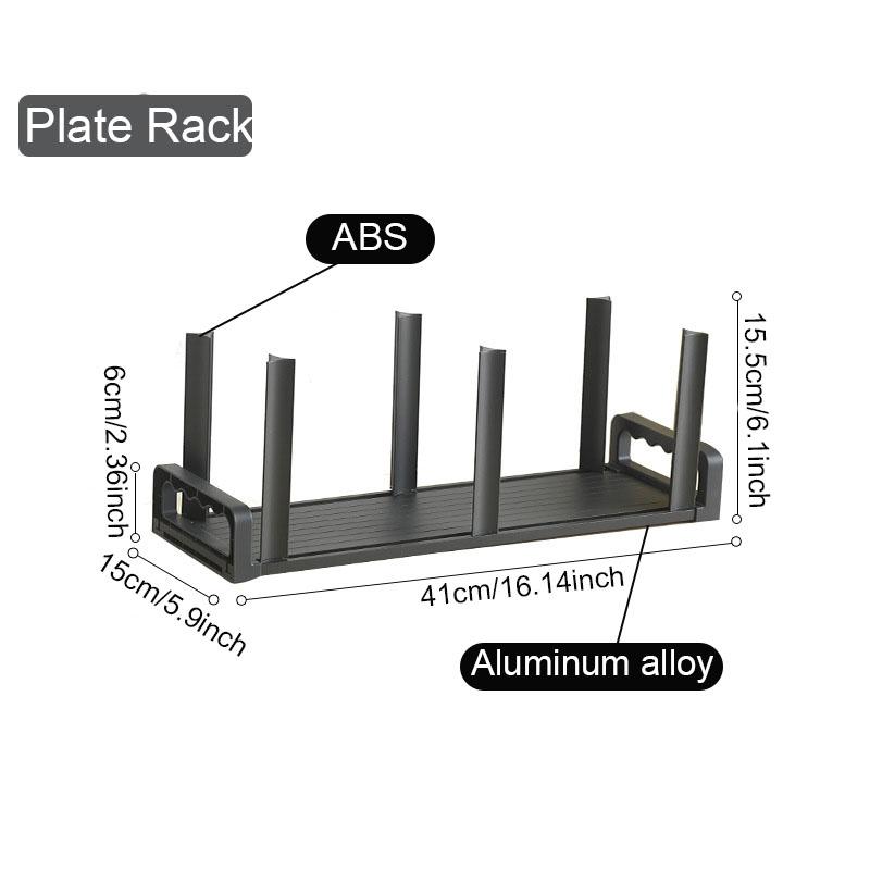 Kitchen Dish Organizer Space Aluminum Plate Holder Cabinet Bowl Storage Shelf Adjustable Tableware Storage Rack Dish Drainer