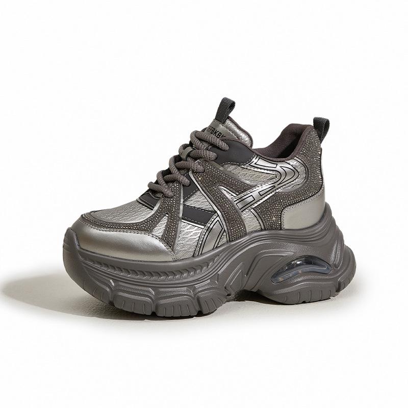 Platform Dad Shoes Women's 2025 Autumn New Fashion Rhinestone Versatile Inner Height-increasing Women's Shoes Air Cushion Casual Sports Shoes