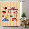 Crayon Shin-Chan & Shiro & Himawari Photo Collage Scene 2D Print Waterproof Shower Curtain, Warm Yellow Checkered With Star Acce