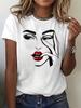 T-shirt da donna stampata con viso manica corta girocollo top casual per manica corta comoda traspirante T-shirt top alla moda