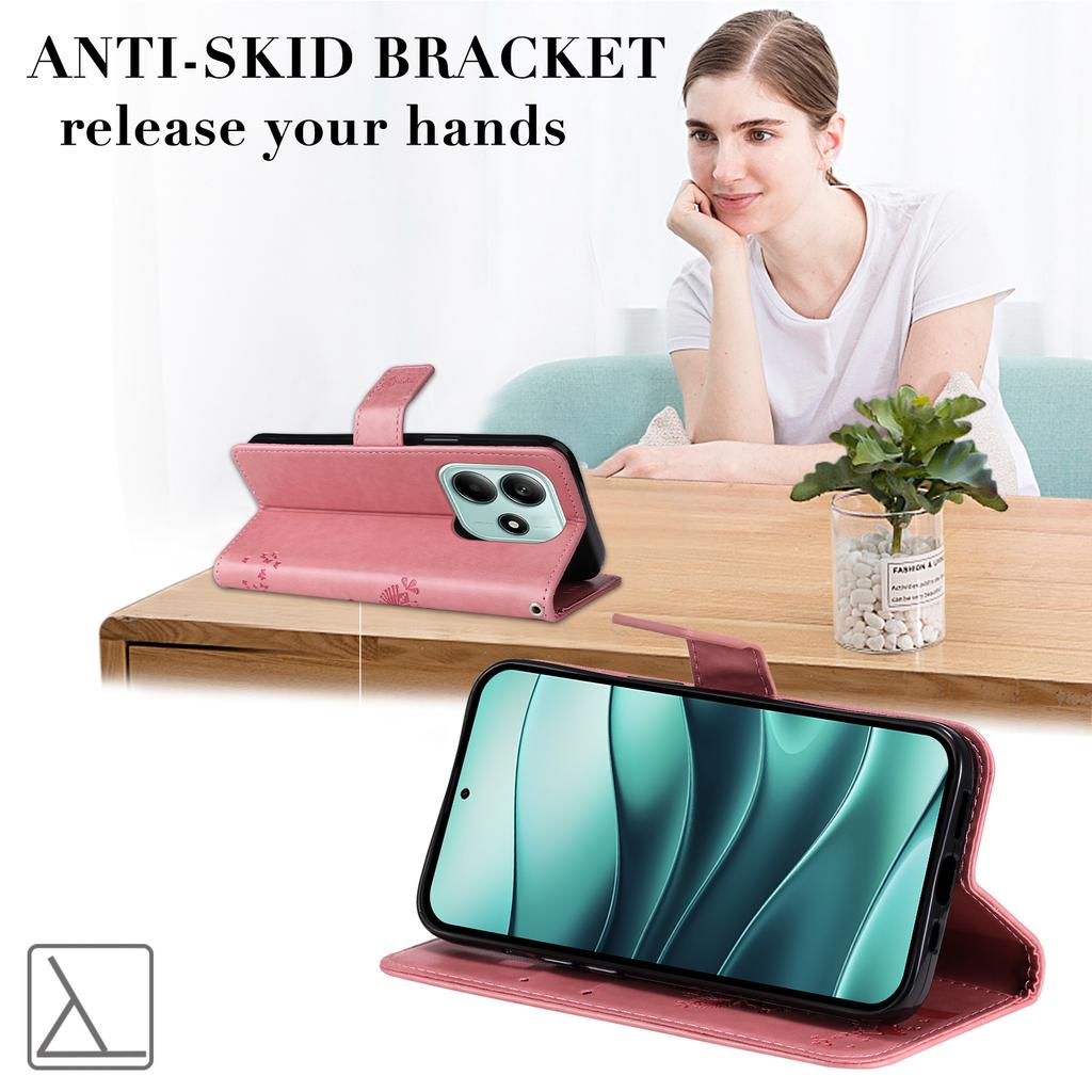 For Xiaomi Redmi Note 14 5G Phone Case with Stand Cat Tree Pattern Leather Wallet Mobile Cover