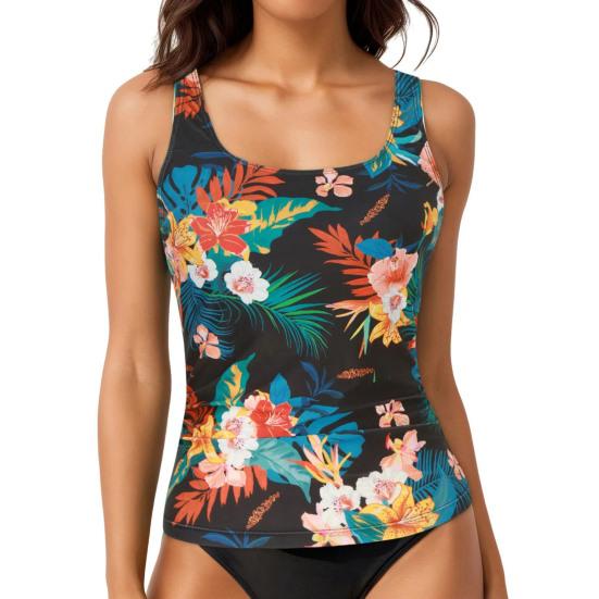 Women Swimsuit Tops U-Neck Sleeveless Striped Print Vest Suspender Chest Pad Beach Style Vest Tops Vacation Party Wear