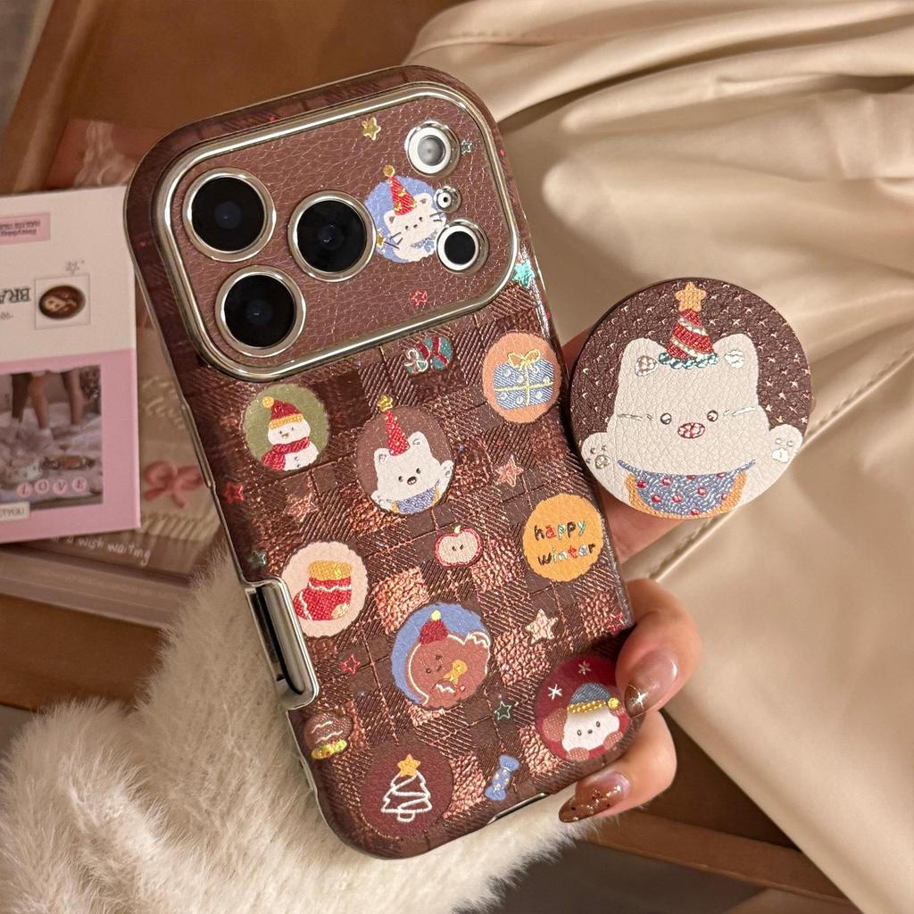 Capa de telefone com suporte de cachorro de desenho animado de Natal adequada para iPhone 16, iPhone 17, iPhone 17 Pro Max