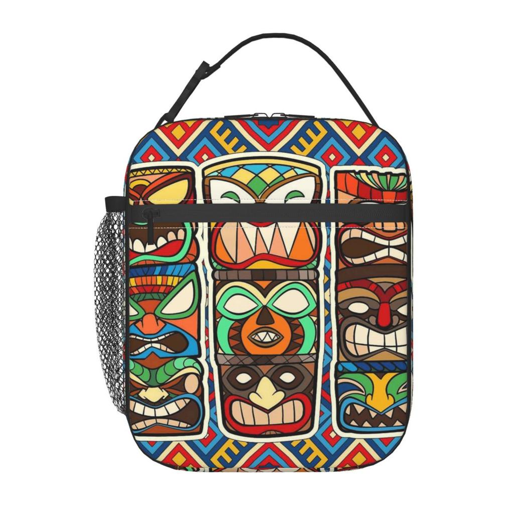 Bronze Cartoon Tribal Gesicht Isoliert Lunchtasche für Frauen Kinder Tragbar Lebensmittelboxen Thermische Lunchbox Tragetasche