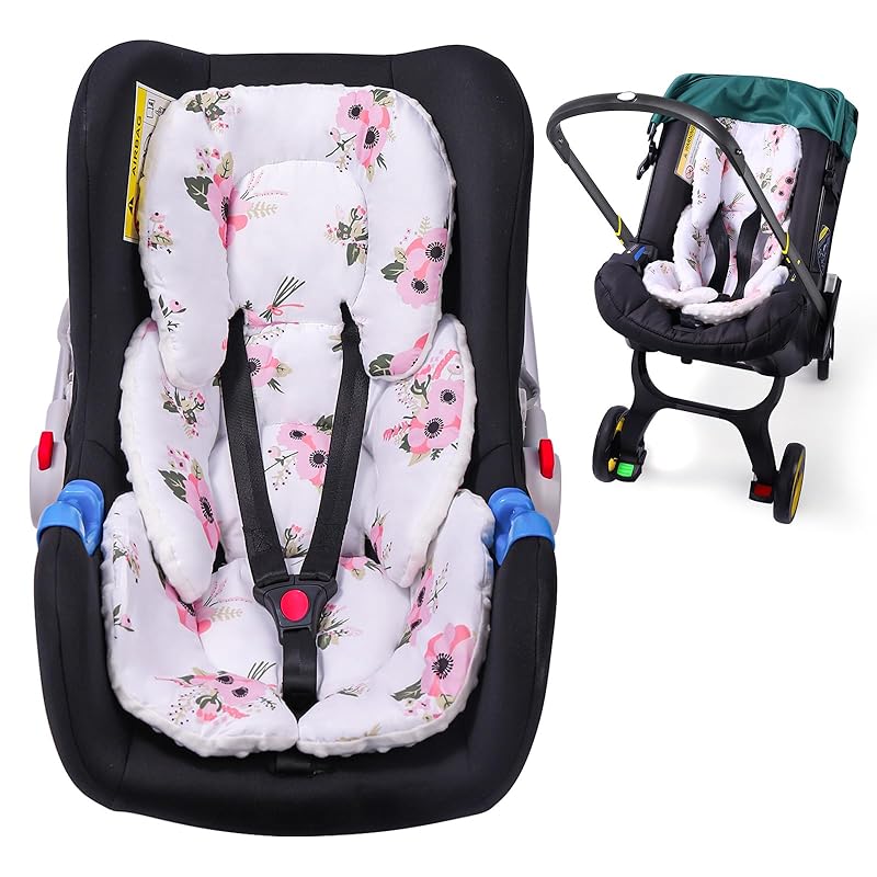THE KENKYO Infant Car Seat Insert, 2-in-1 Reversible Baby Car Seat Cushion, Carseat Head & Body Support for Newborn, Soft Stroller Cushion Insert for Pink Flower