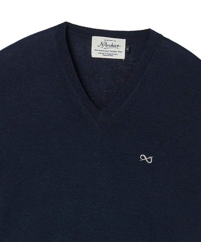 BEYOND CLOSET [Collection Line] Soft Breeze V-Neck Short Sleeve Knit Navy