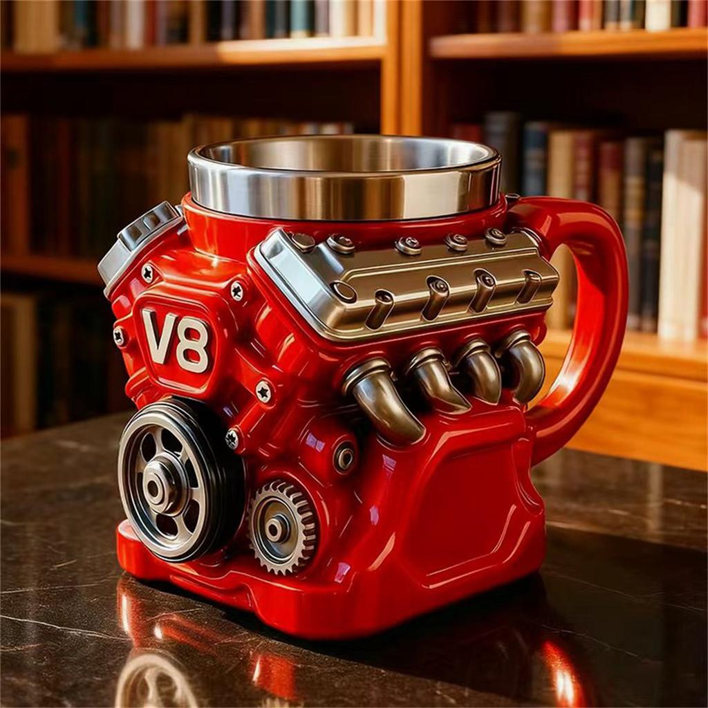 V8 Motor Resin med Innerfoder, Mugg, Högkvalitativ Känsla, Personlighet, Mekaniskt Prydnadsföremål, Hantverk