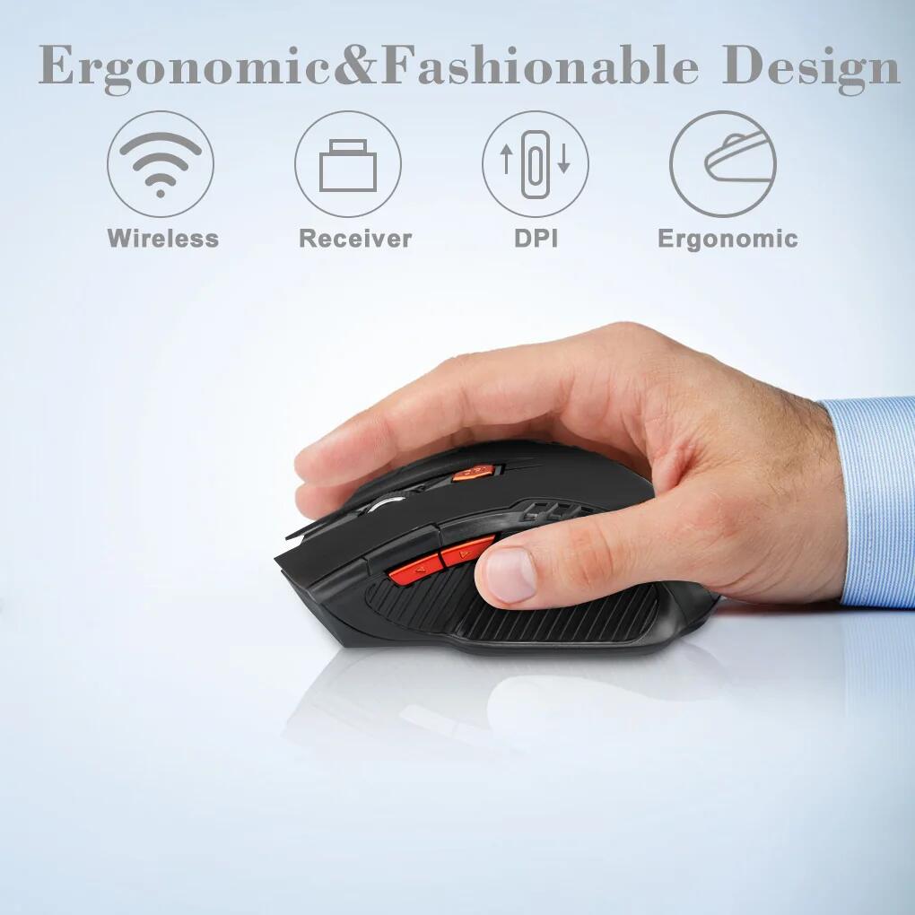 2.4G Wireless Mouse 1600DPI Optical Mouse Computer Gaming Mouse 6 Buttons Wireless Mouse with USB Receiver
