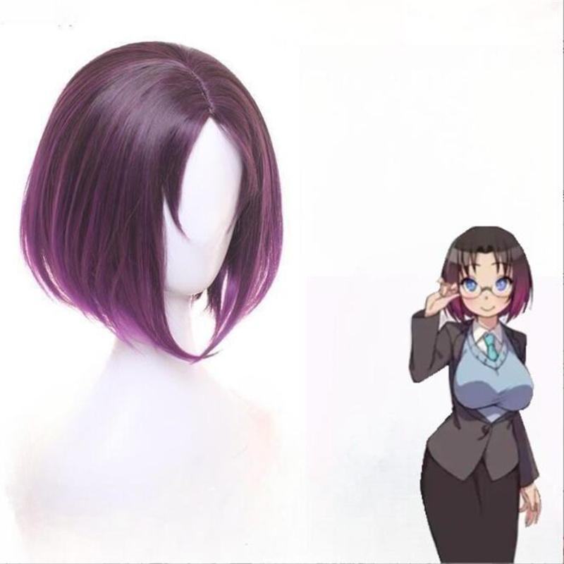 Joi Elma Cosplay Perücke Anime Kobayashi Dragon Maid Gradient Kurz Lila Ombre Hitzebeständiges Synthetisches Haar Anime Perücken + Perückenkappe