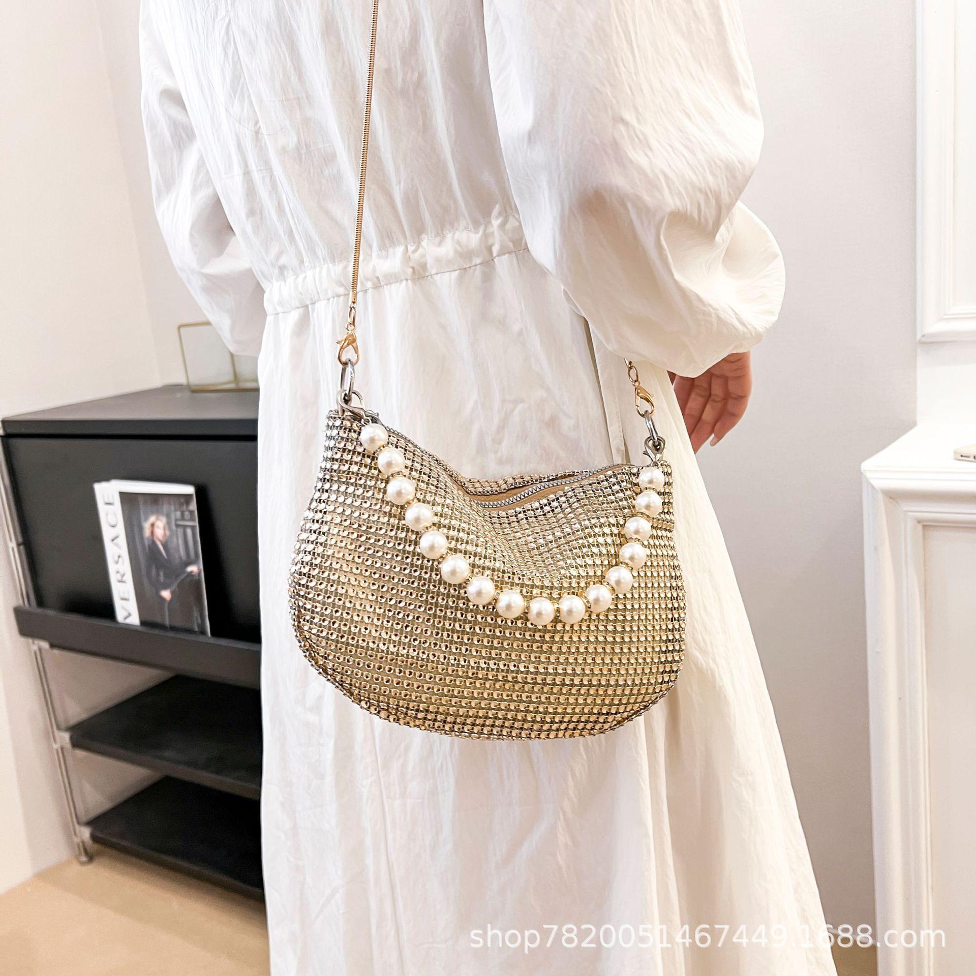 Strass borsa da sera scintillante borsa frizione argento borse per le donne sera, borse a croce per feste Prom Club matrimonio, Argento