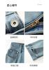 Retro style cropped denim straight leg pants for women